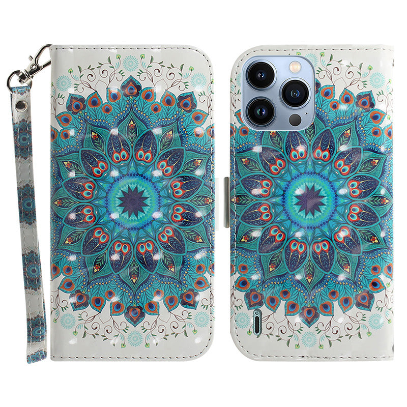 Stand Shell for iPhone 15 Pro PU Leather Wallet Cover 3D Pattern Printed Phone Case with Strap Stand Shell for iPhone 15 Pro PU Leather Wallet Cover 3D Pattern Printed Phone Case with Strap